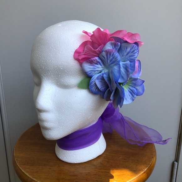 Handmade Accessories - Rockabilly / Pinup Hair Flower Pink & Blue Accent